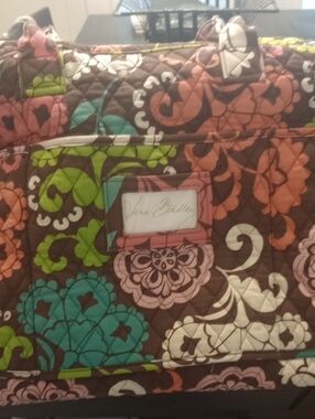 Vera Bradley Quilted Tote in Brown with Teal, Green & Coral Floral Print